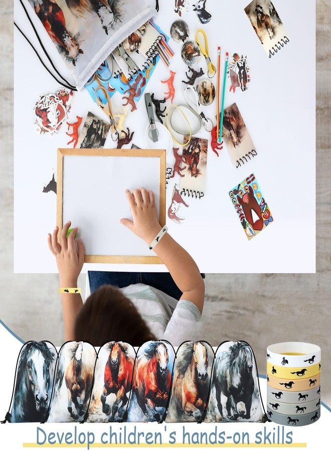 Dansydaisy 114 Pcs Horse Themed Party Favor Supplies with Drawstring Bag Mini Figurines Keychain Silicone Bracelets Badges Puzzle Stickers Notepads Soft Pencils for Horses Birthday Party Decoration - Image 5